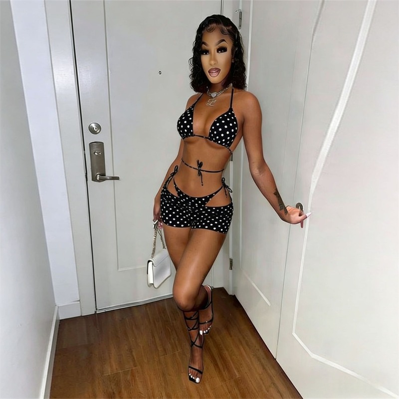 Polka Dots Print Bikini 3 Piec – Thong Bikini Women Bewertung und Preis