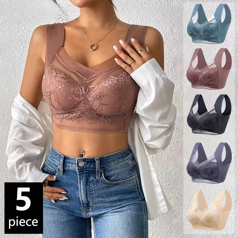 5PCS Plus Size Bras Women Lace – Bralette Wireless Soft Bewertung und Preis