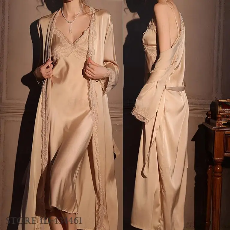 Female Long Robe 2PCS Set Eleg – Robe Silk Women Bewertung und Preis