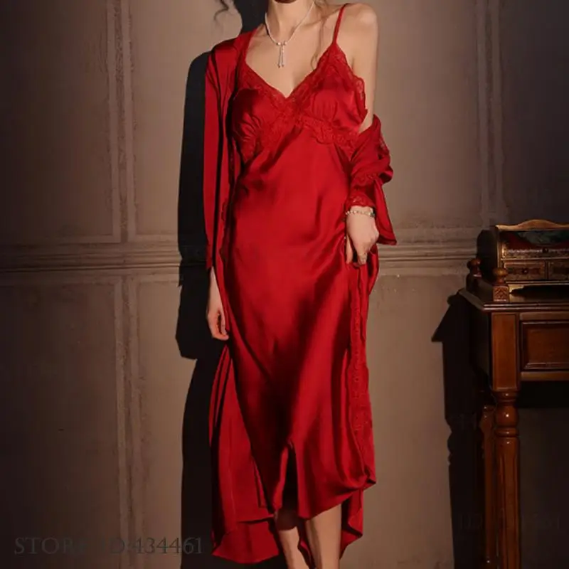 Female Long Robe 2PCS Set Eleg – Robe Silk Women Bewertung und Preis